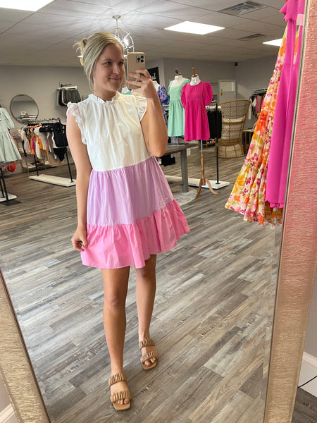 Tiered Color Block Dress - Pink Multi