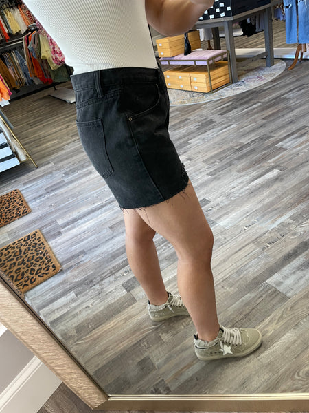 Overlap Button Denim Shorts - Black