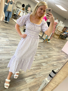 Gingham Print Midi Dress - Lilac