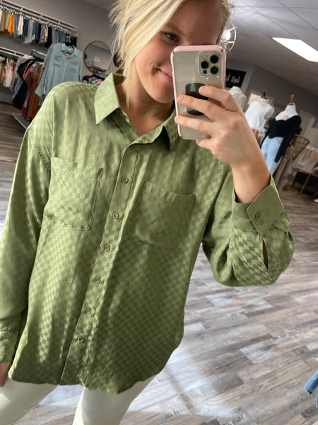 Oversized Checkered Shirt - Olive