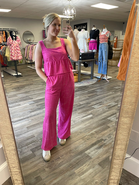 Textured Square Neck Top - Fuchsia