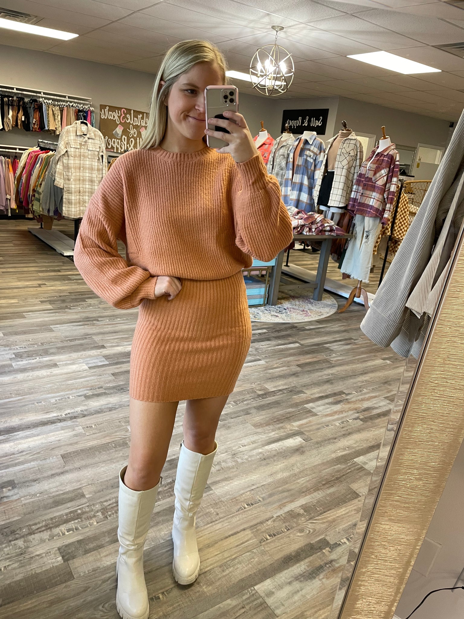 Blouson Sweater Dress - Apricot